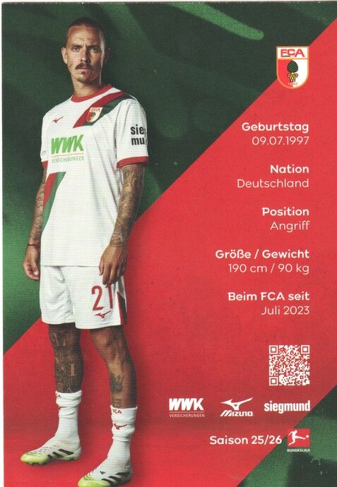 Autogramm Fussball | FC Augsburg | 2025 | Philip TIETZ