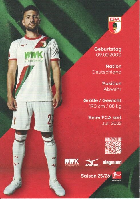 Autogramm Fussball | FC Augsburg | 2025 | Maximilian BAUER