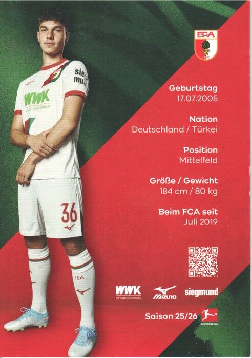 Autogramm Fussball | FC Augsburg | 2025 | Mert KÖMÜR