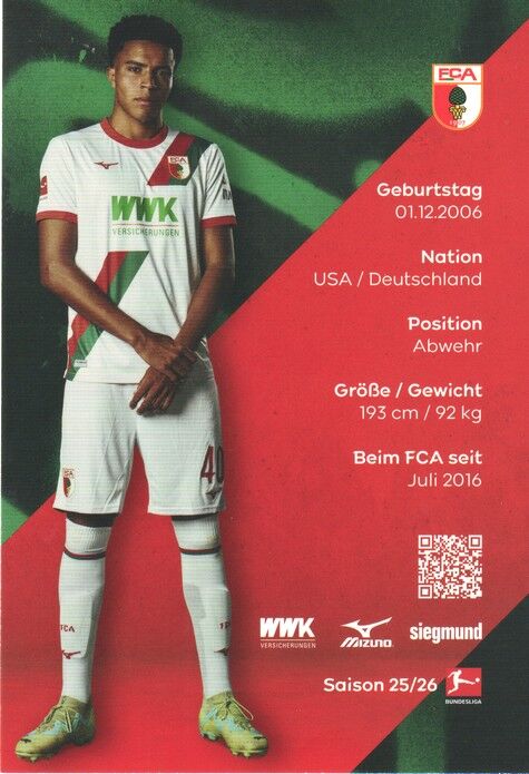 Autogramm Fussball | FC Augsburg | 2025 | Noahkai BANKS