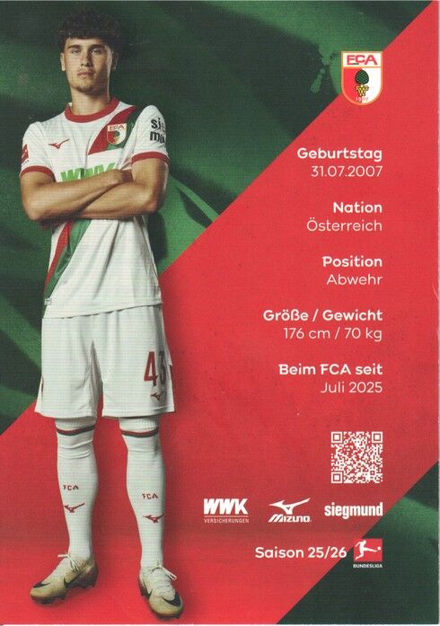 Autogramm Fussball | FC Augsburg | 2025 | Oliver SORG