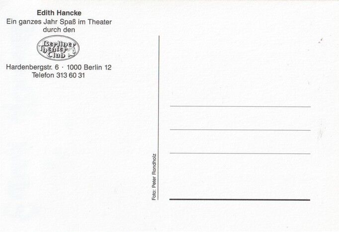 Autogramm Schauspieler | Edith HANCKE | 1990er (Portrait Color Theaterclub) Rondholz