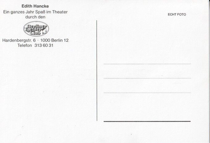Autogramm Schauspieler | Edith HANCKE | 1990er (Portrait SW Theaterclub) 2