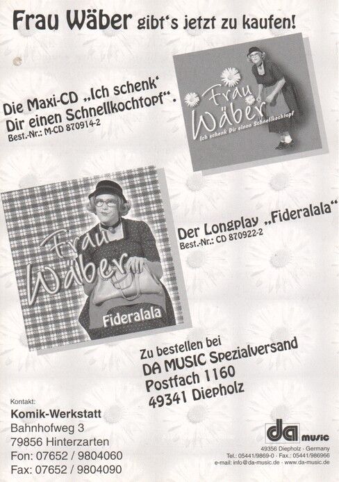 Autogramm Comedy | FRAU WÄBER | 2001 "Fideralala" (Portrait Color DA)