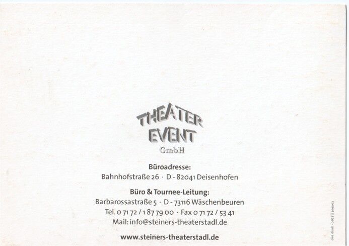 Autogramme Schauspieler | Peter + Gerda STEINER | 2000er (Portrait Color TheaterEvent)