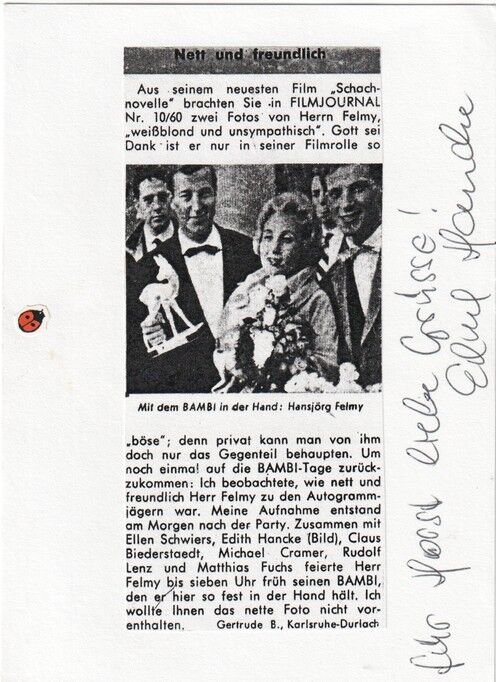 Autograph Schauspieler | Edith HANCKE