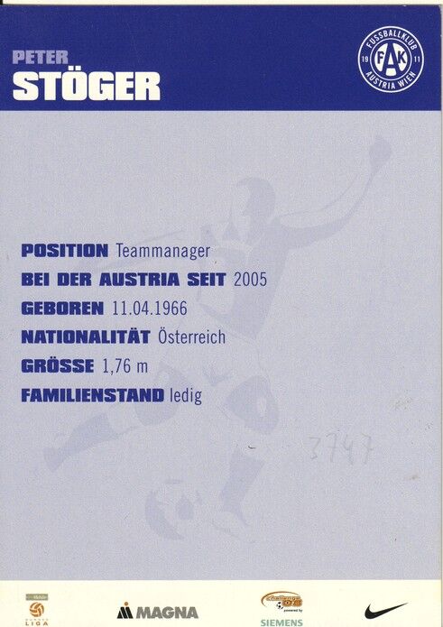 Autogramm Fussball | FK Austria Wien | 2006 | Peter STÖGER