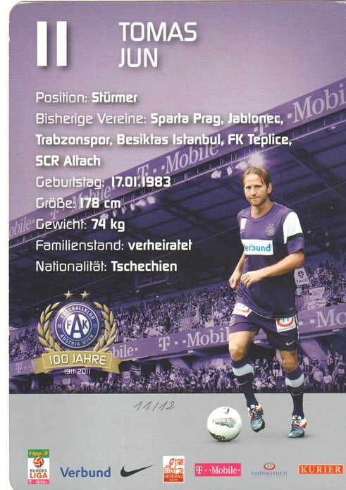 Autogramm Fussball | FK Austria Wien | 2011 | Tomas JUN