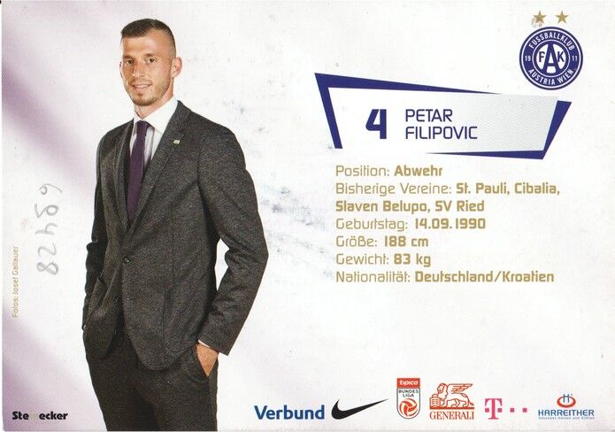 Autogramm Fussball | FK Austria Wien | 2016 | Petar FILIPOVIC