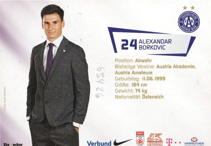 Autogramm Fussball | FK Austria Wien | 2016 | Alexandar BORKOVIC