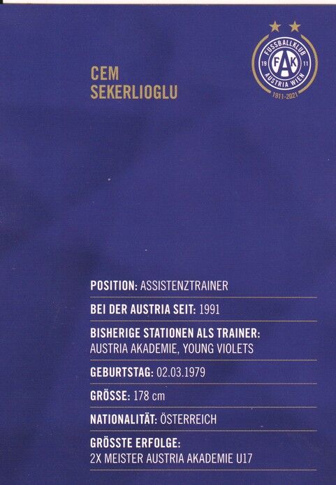 Autogramm Fussball | FK Austria Wien | 2021 | Cem SEKERLIOGLU
