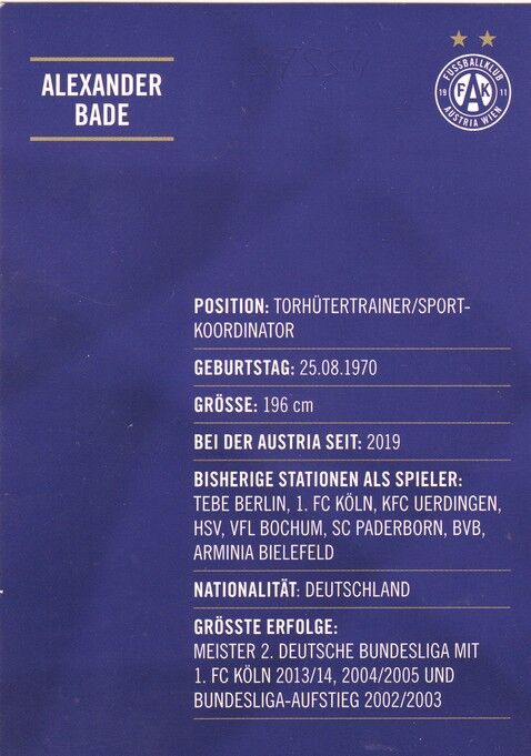 Autogramm Fussball | FK Austria Wien | 2023 | Alexander BADE