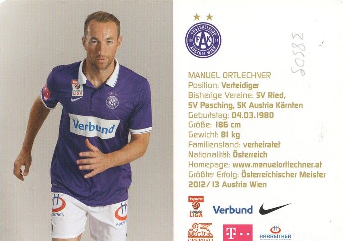 Autogramm Fussball | FK Austria Wien | 2014 | Manuel ORTLECHNER