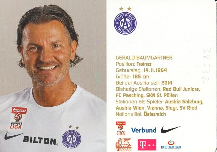 Autogramm Fussball | FK Austria Wien | 2014 | Gerald BAUMGARTNER