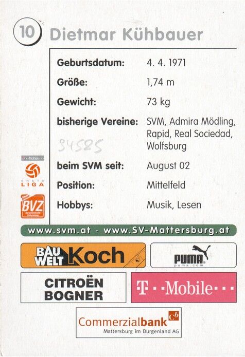 Autogramm Fussball | SV Mattersburg | 2006 | Dietmar KÜHBAUER