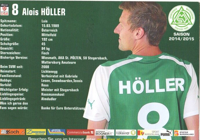 Autogramm Fussball | SV Mattersburg | 2014 | Alois HÖLLER