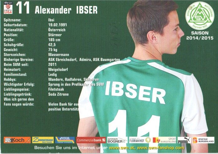 Autogramm Fussball | SV Mattersburg | 2014 | Alexander IBSER