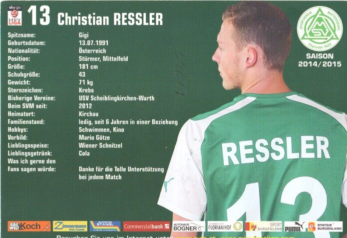 Autogramm Fussball | SV Mattersburg | 2014 | Christian RESSLER