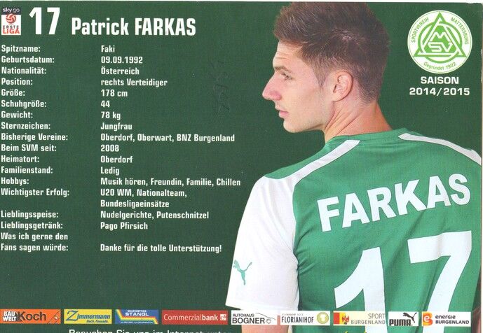 Autogramm Fussball | SV Mattersburg | 2014 | Patrick FARKAS