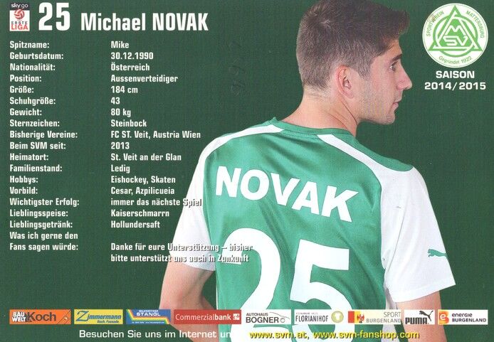Autogramm Fussball | SV Mattersburg | 2014 | Michael NOVAK