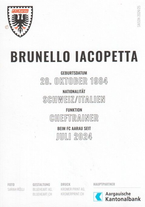 Autogramm Fussball | FC Aarau | 2024 | Brunello IACOPETTA