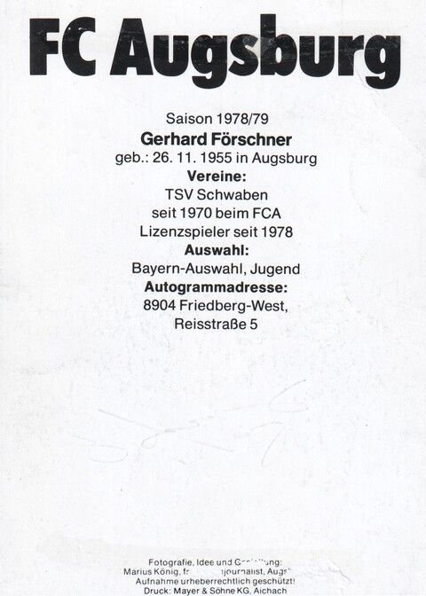 Autogramm Fussball | FC Augsburg | 1970er | Gerhard FÖRSCHNER (Frucade SW)