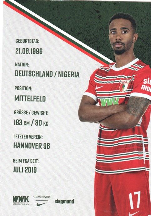 Autogramm Fussball | FC Augsburg | 2022 | Noah SARENREN BAZEE