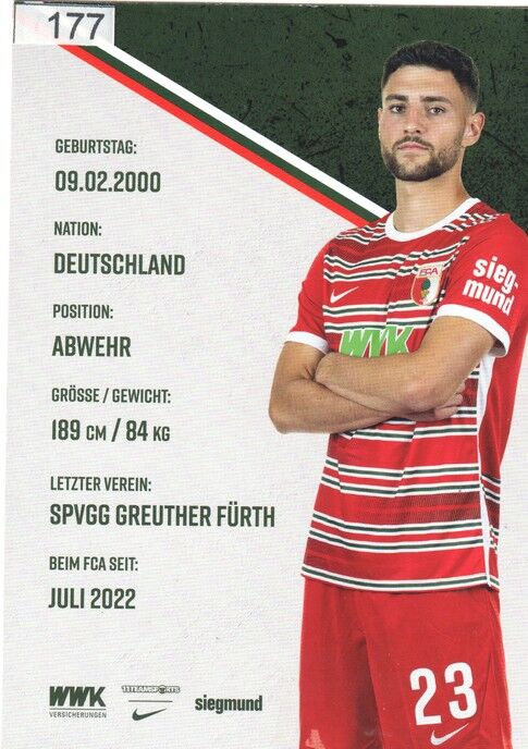 Autogramm Fussball | FC Augsburg | 2022 | Maximilian BAUER