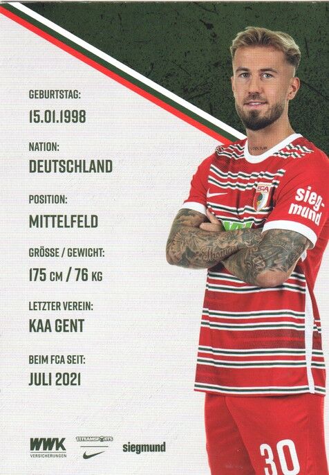 Autogramm Fussball | FC Augsburg | 2022 | Niklas DORSCH