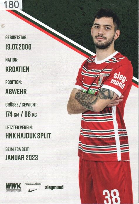 Autogramm Fussball | FC Augsburg | 2022 | David COLINA