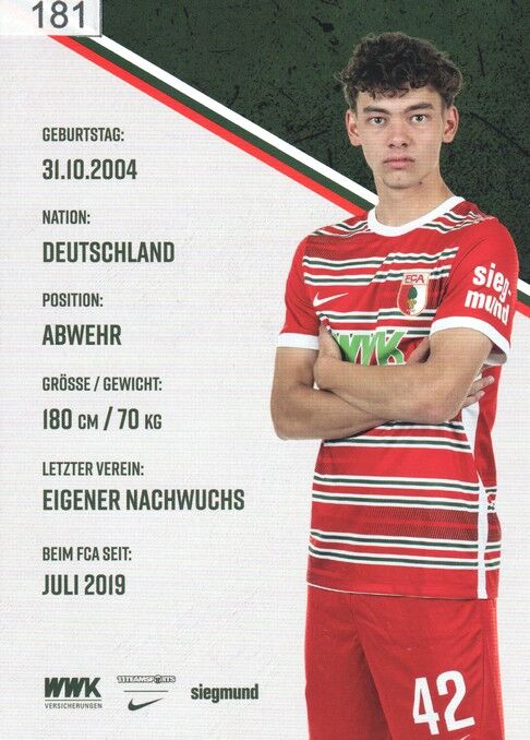 Autogramm Fussball | FC Augsburg | 2022 | Aaron ZEHNTER