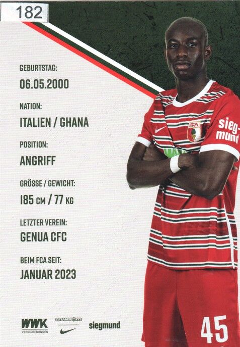 Autogramm Fussball | FC Augsburg | 2022 | Kelvin YEBOAH