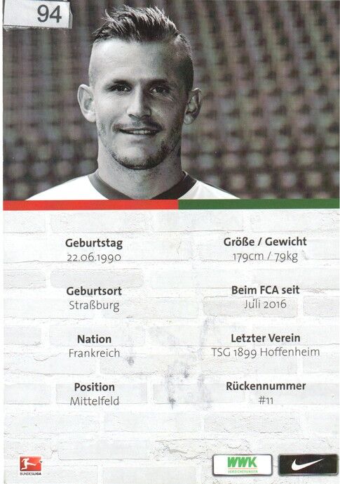 Autogramm Fussball | FC Augsburg | 2016 | Jonathan SCHMID