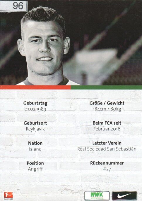 Autogramm Fussball | FC Augsburg | 2016 | Alfred FINNBOGASON