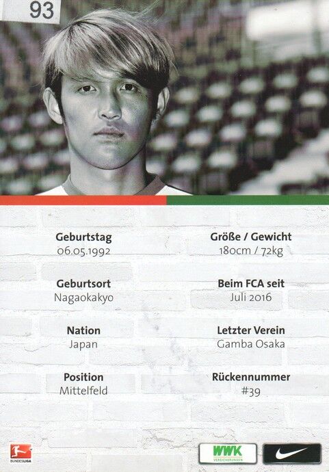 Autogramm Fussball | FC Augsburg | 2016 | Takashi USAMI