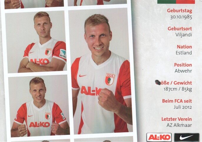 Autogramm Fussball | FC Augsburg | 2014 | Ragnar KLAVAN