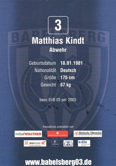 Autogramm Fussball | SV Babelsberg 03 | 2004 | Matthias KINDT