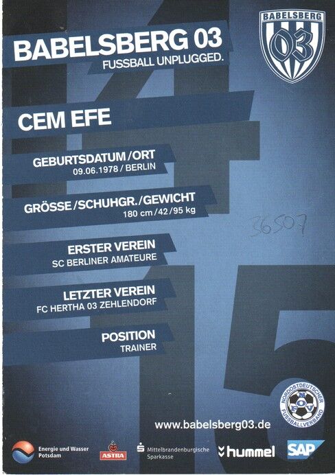 Autogramm Fussball | SV Babelsberg 03 | 2014 | Cem EFE