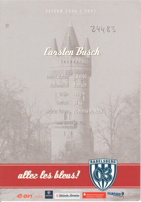 Autogramm Fussball | SV Babelsberg 03 | 2006 | Carsten BUSCH