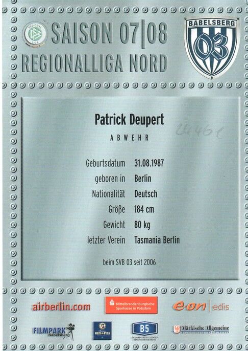 Autogramm Fussball | SV Babelsberg 03 | 2007 | Patrick DEUPERT