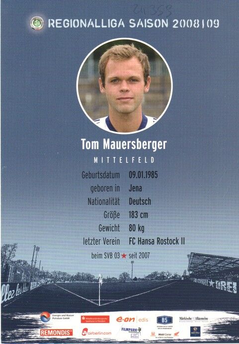 Autogramm Fussball | SV Babelsberg 03 | 2008 | Tom MAUERSBERGER