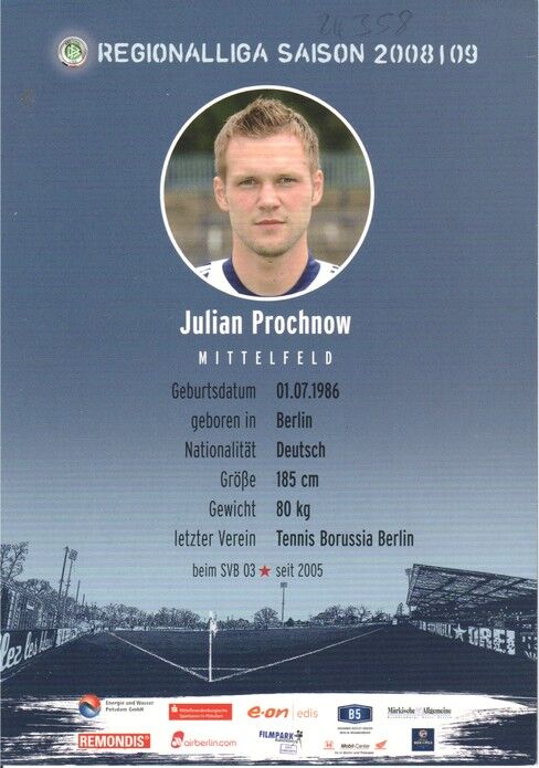 Autogramm Fussball | SV Babelsberg 03 | 2008 | Julian PROCHNOW