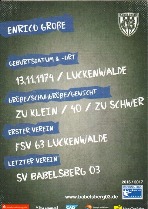 Autogramm Fussball | SV Babelsberg 03 | 2016 | Enrico GROSSE