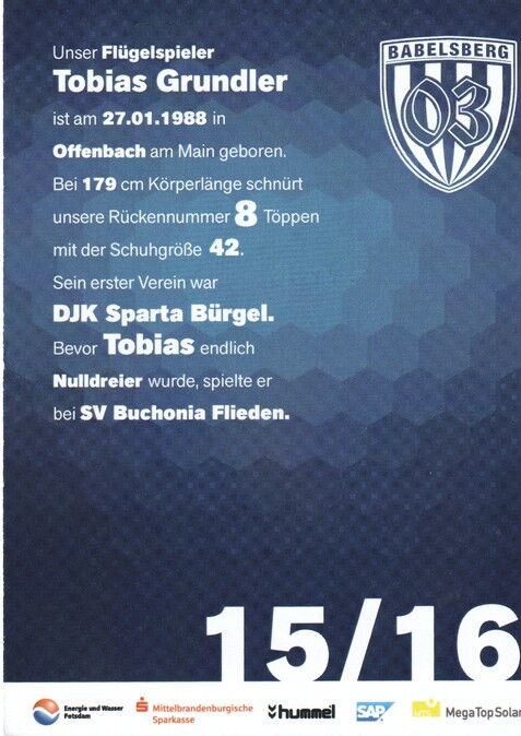 Autogramm Fussball | SV Babelsberg 03 | 2015 | Tobias GRUNDLER