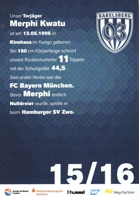 Autogramm Fussball | SV Babelsberg 03 | 2015 | Merphi KWATU