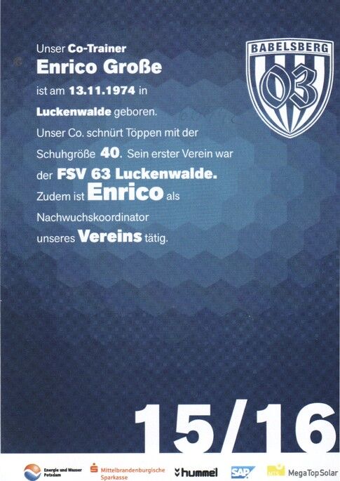 Autogramm Fussball | SV Babelsberg 03 | 2015 | Enrico GROSSE