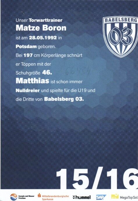 Autogramm Fussball | SV Babelsberg 03 | 2015 | Matthias BORON