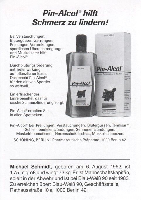 Autogramm Fussball | Blau-Weiss 90 Berlin | 1989 | Michael SCHMIDT