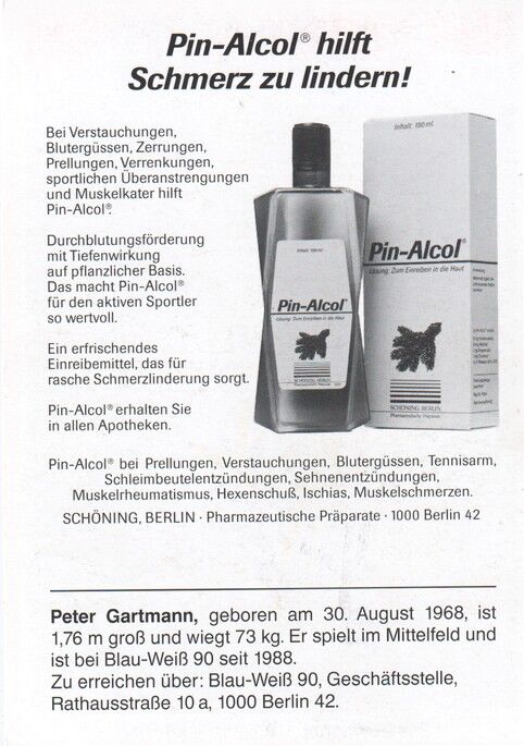 Autogramm Fussball | Blau-Weiss 90 Berlin | 1989 | Peter GARTMANN
