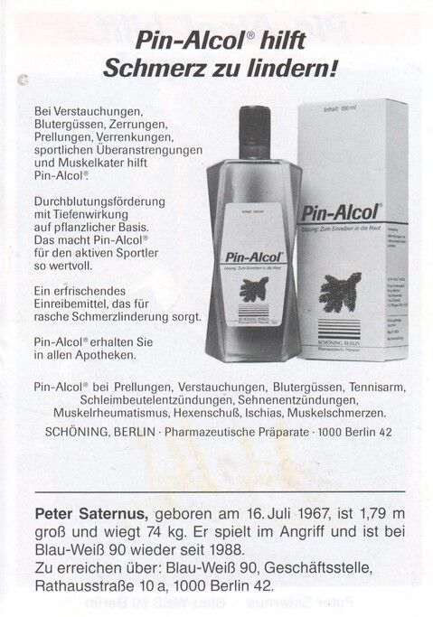Autogramm Fussball | Blau-Weiss 90 Berlin | 1989 | Peter SATERNUS